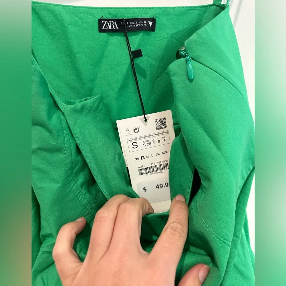 Zara green maxi dress bustier style with pockets - Picture 4 of 5